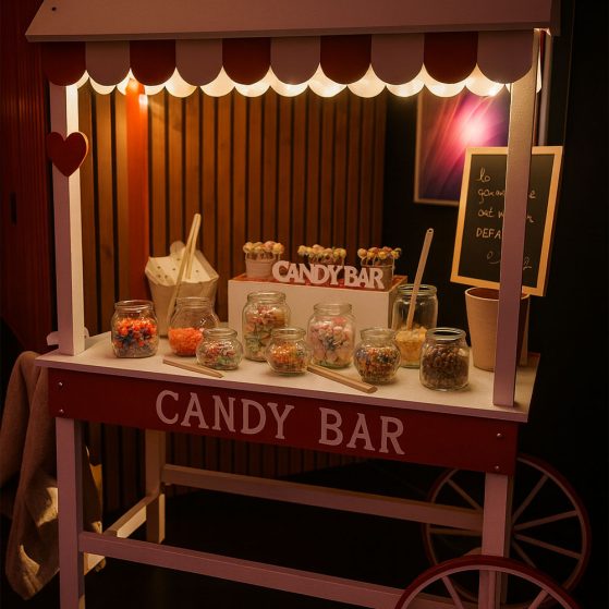 ldf-candy-bar-vintage Candy bar vintage avec présentoirs et bocaux à bonbons en location